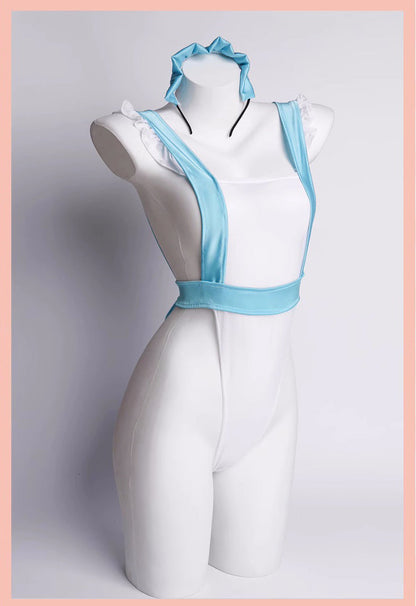 Sexy Maid Sheer Halter Bodysuit Lingerie Set with Headband