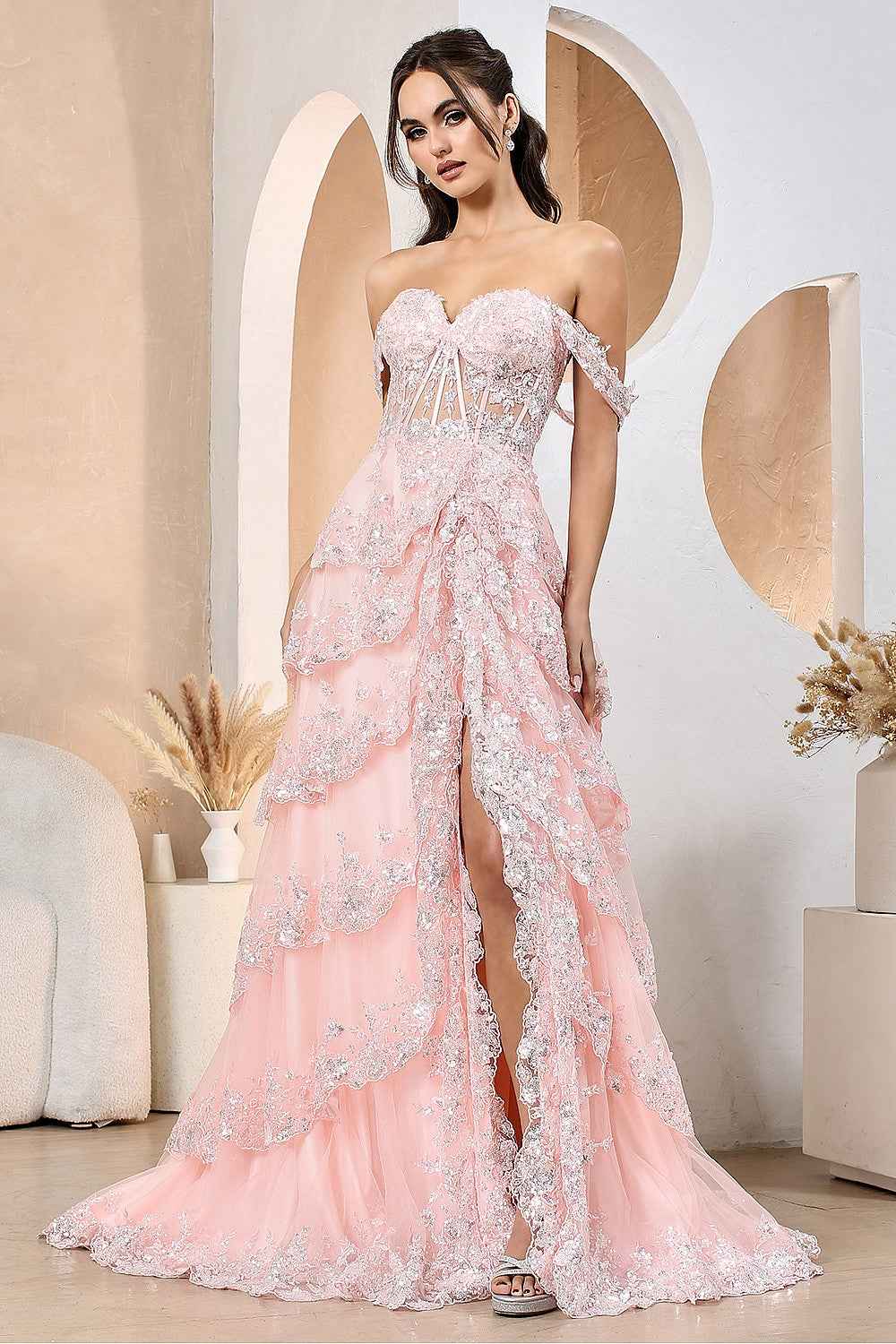 TIERED RUFFLE A LINE DRESS