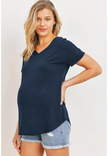 Open Back V-Neck Maternity Basic Tee Shirt