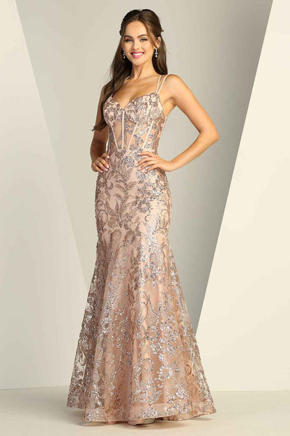 SEQUIN PRINTED FITTED GOWN