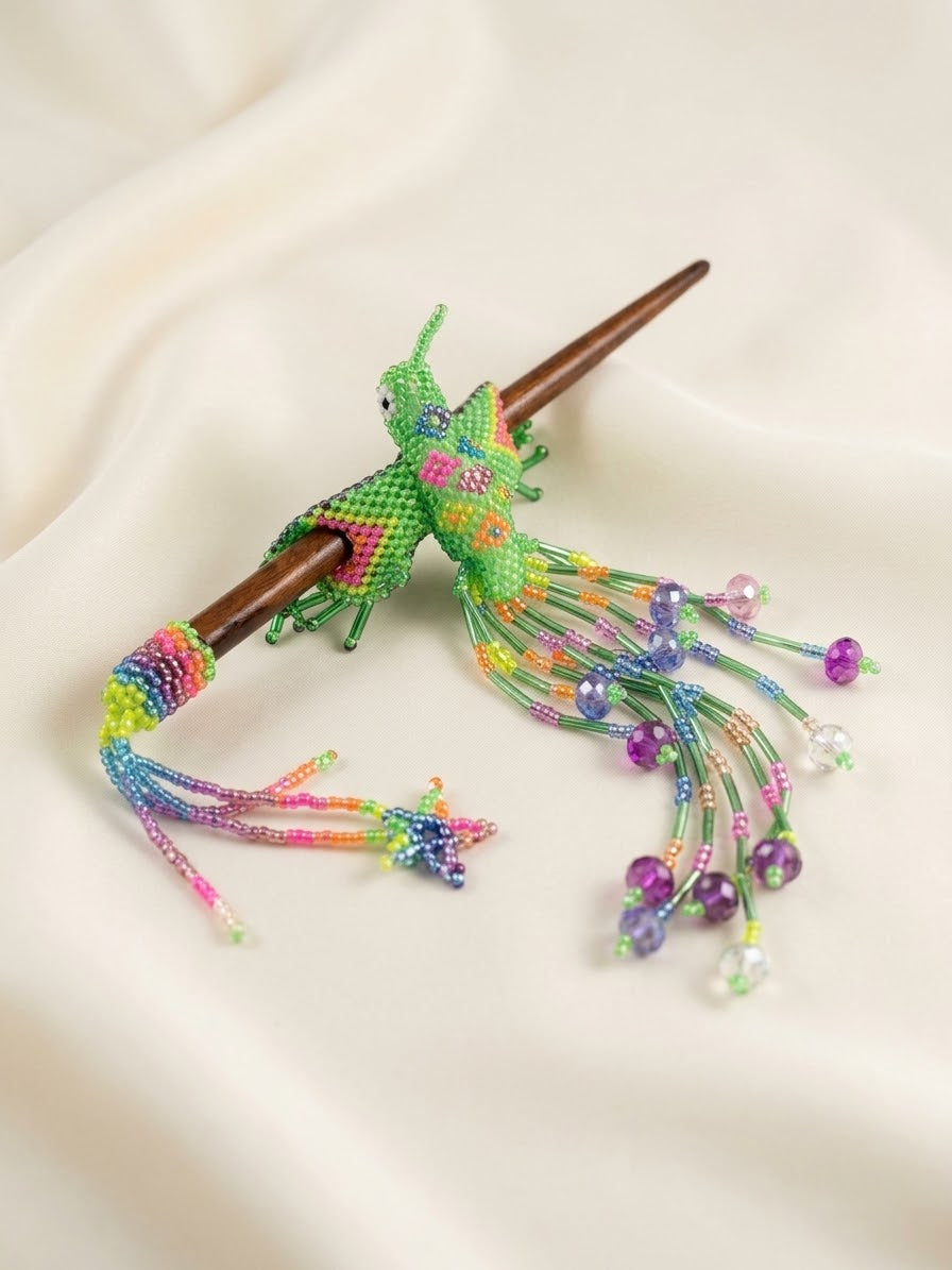 Neon Hummingbird Beaded Hair Stick