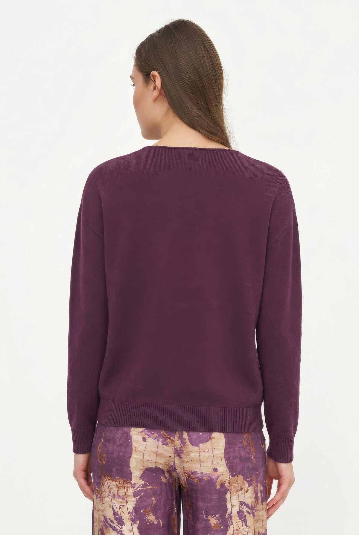 Women's Knit Scalloped V-Neck Tunic-Length Sweater, with Long Sleeves