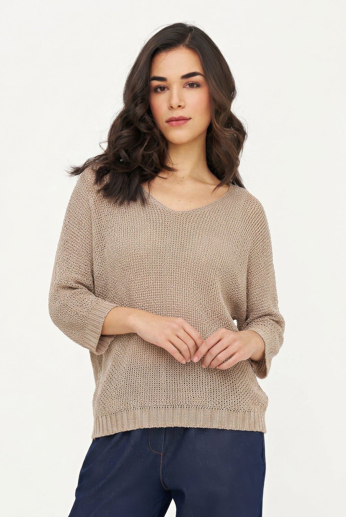 Women's Oversized Knit V-Neck Sweater