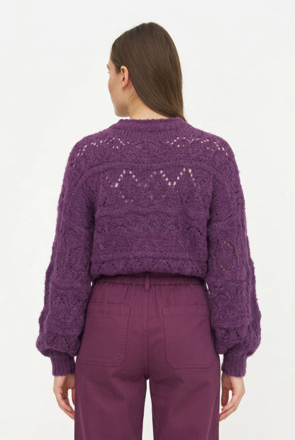 Women's Open-Crochet Knit Crew-Neck Sweater, with Long Sleeves