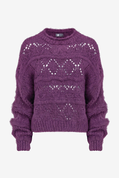 Women's Open-Crochet Knit Crew-Neck Sweater, with Long Sleeves