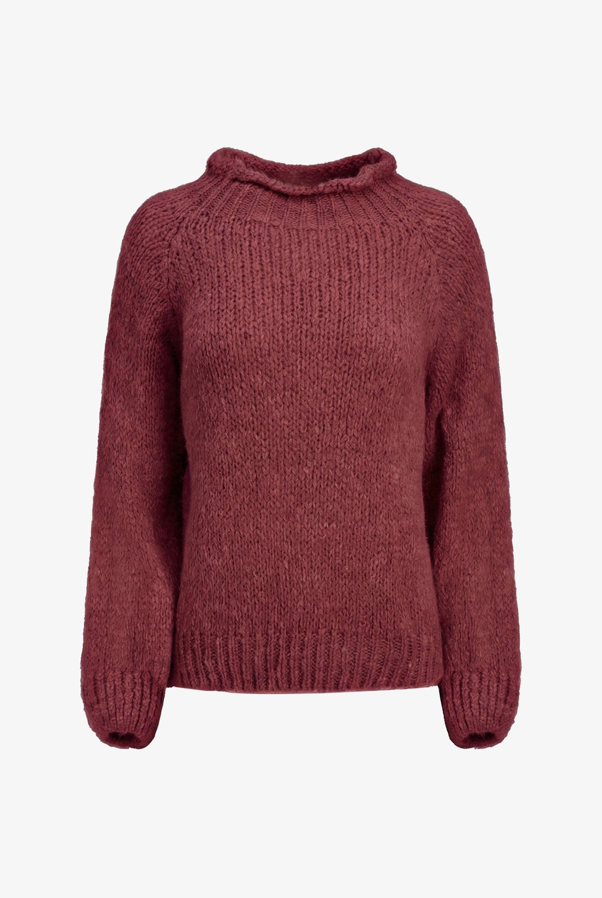 Women's Knit Sweater with Long Raglan Sleeves & Rolled Mock Neck