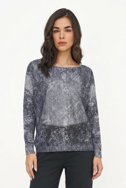 Women's Knit Printed Boat-Neck Sweater with Long Bat-Sleeves & a Wider Body