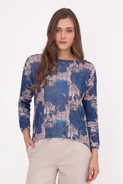 Women's Knit Printed Boat-Neck Sweater with Long Sleeves