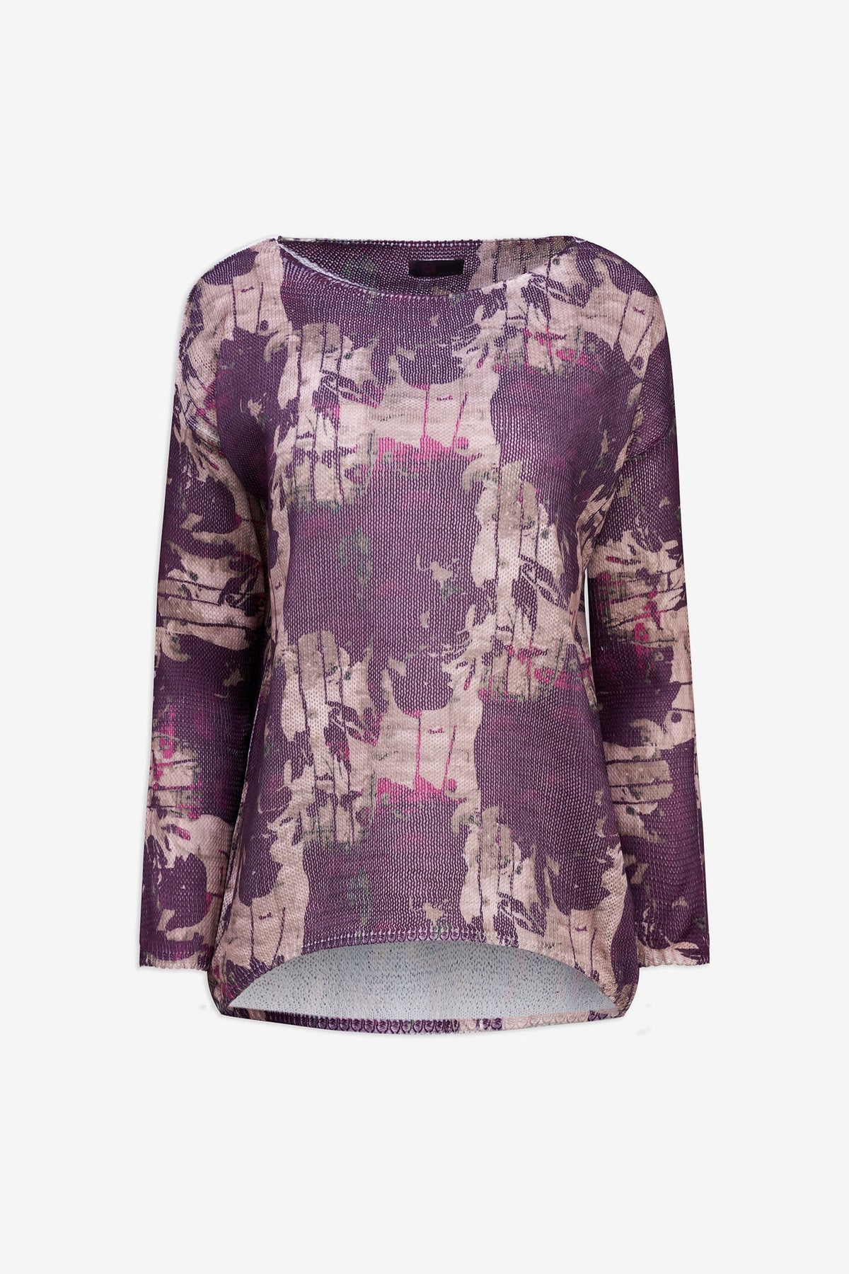 Women's Knit Printed Boat-Neck Sweater with Long Sleeves