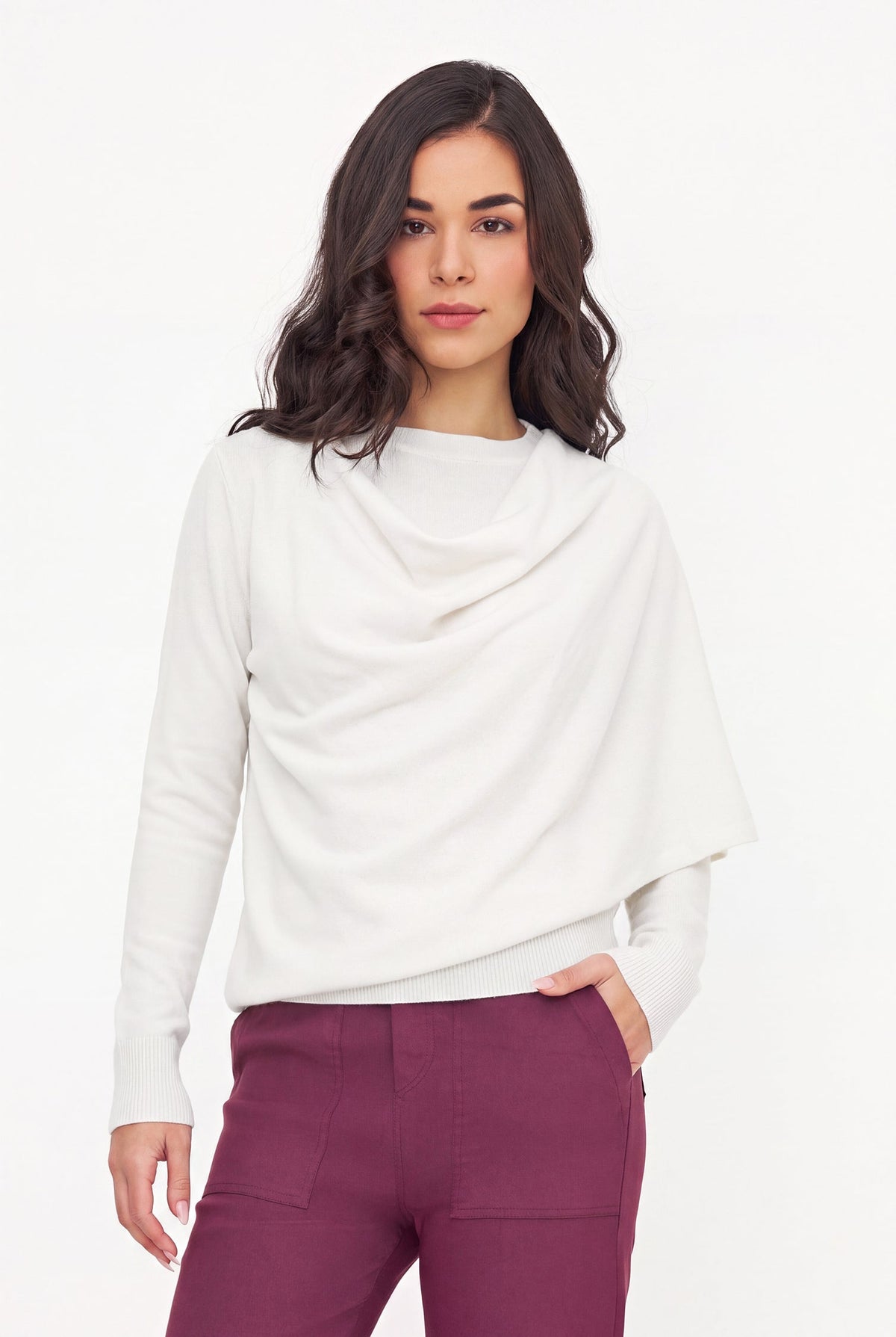 Women's Fine Knit Sweater/Scarf Combo, with a Crew-Neckline, Long Sleeves & an Attached Scarf Detail