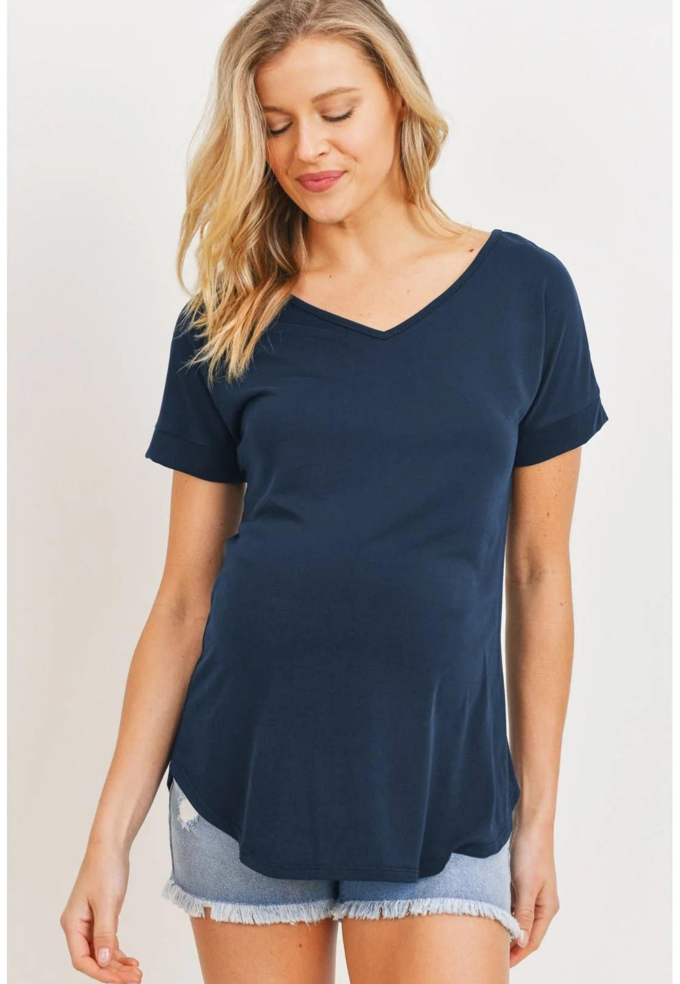 Open Back V-Neck Maternity Basic Tee Shirt