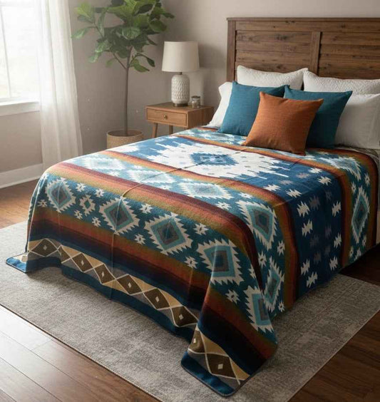 OLD TRIBES™  Star Path  Blanket(Black and Turquoise )