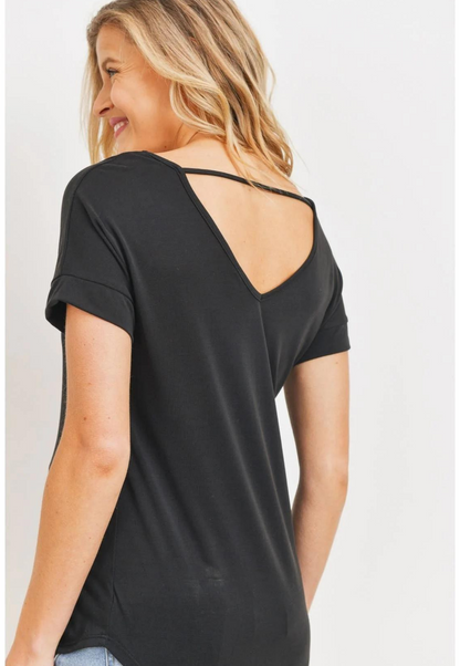 Open Back V-Neck Maternity Basic Tee Shirt