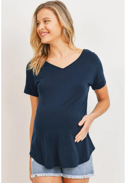 Open Back V-Neck Maternity Basic Tee Shirt