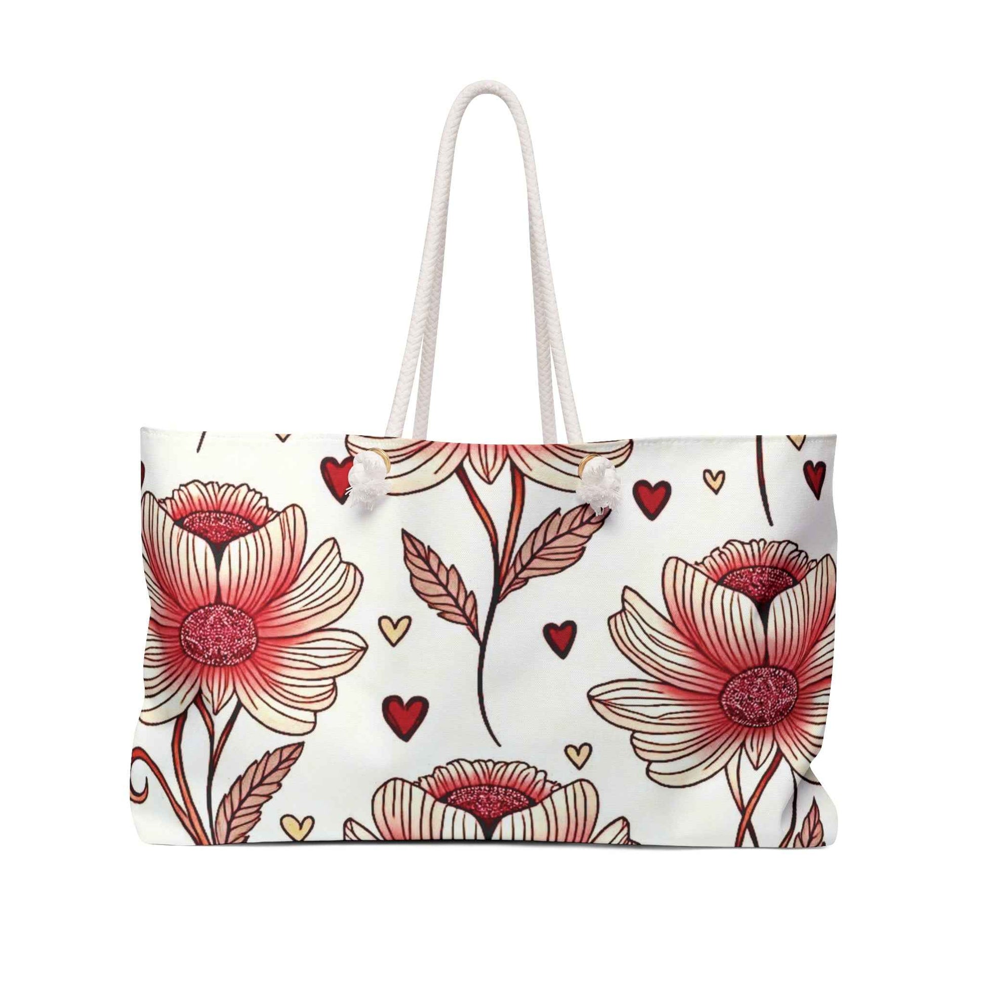 Red Floral Heart Weekender Bag | Large Travel Tote | Carryon Mom | Mother Gift