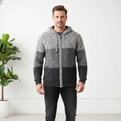 Grey and Black Cayambe Alpaca Cable Knit Sweater