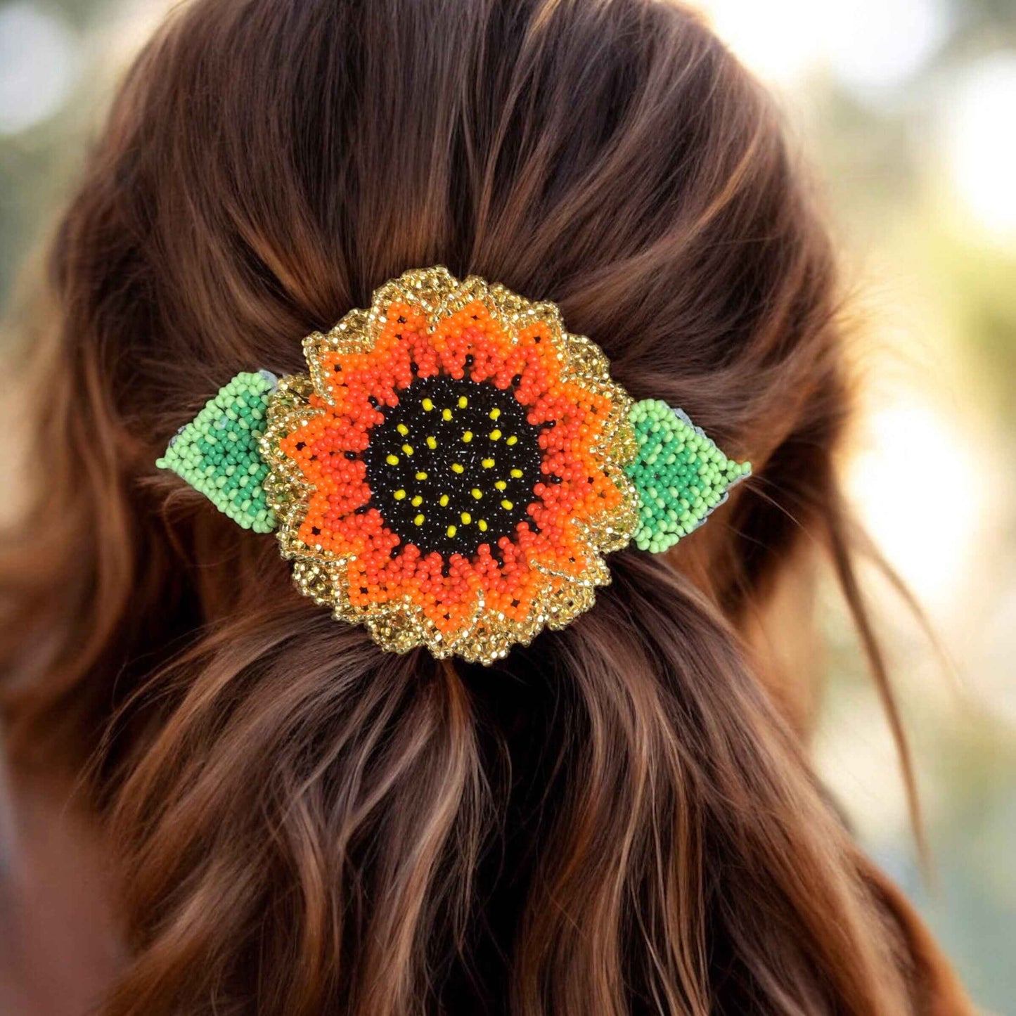 Handmade Beaded Sunflower Hair Clip-Red