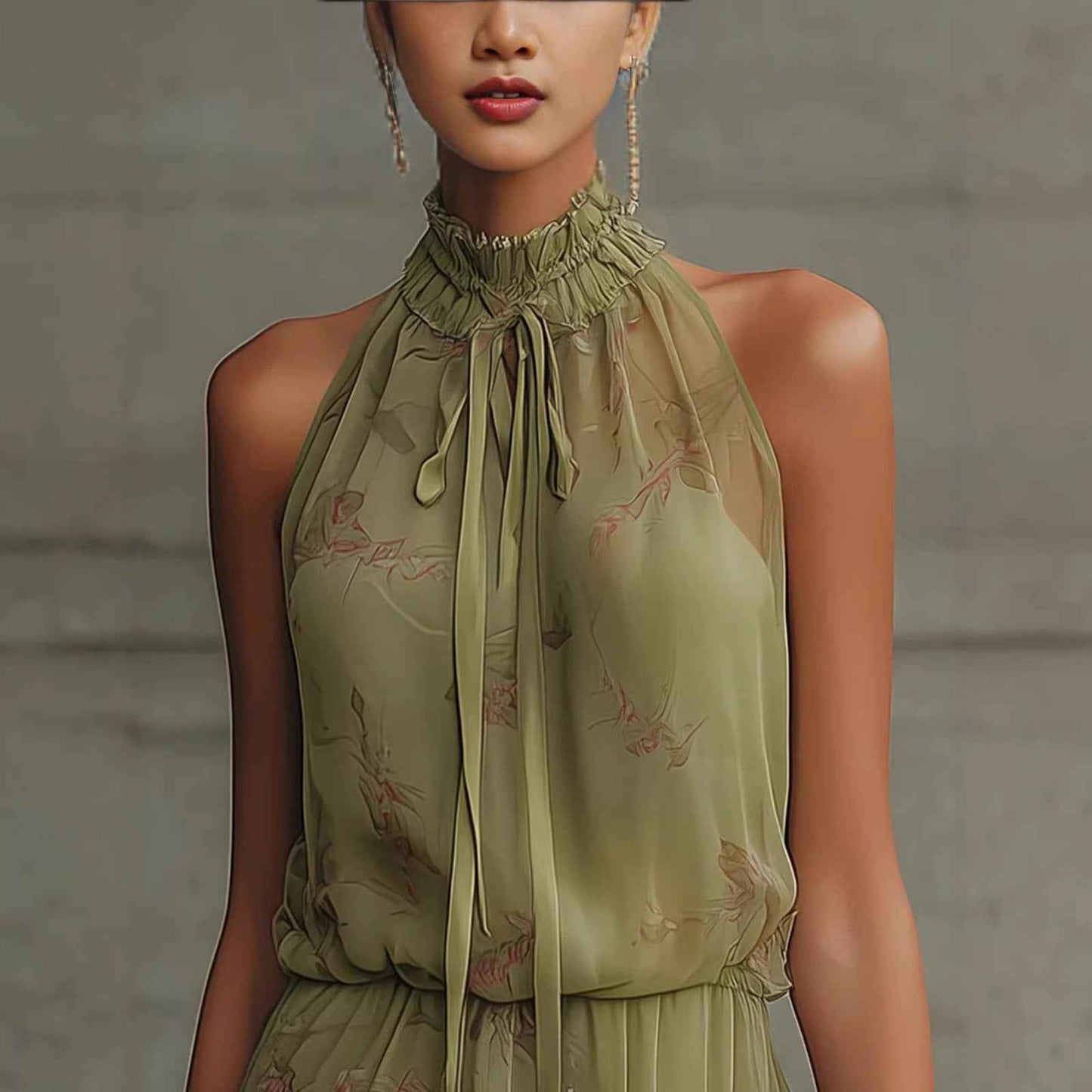V-neck Waist Trimming Ruffles Elegant Dress