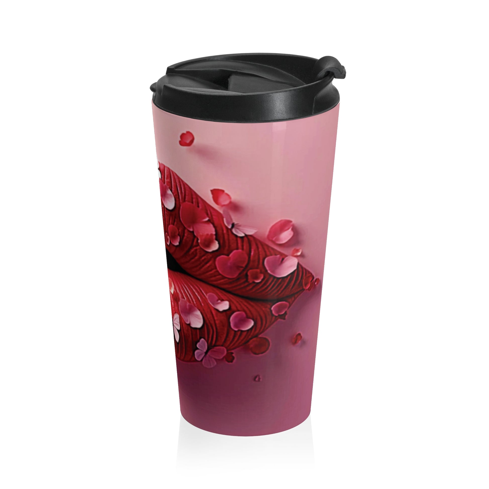 Petal Kiss Stainless Steel Travel Mug | Lip Art, Floral Design - AURABAGS SHOP