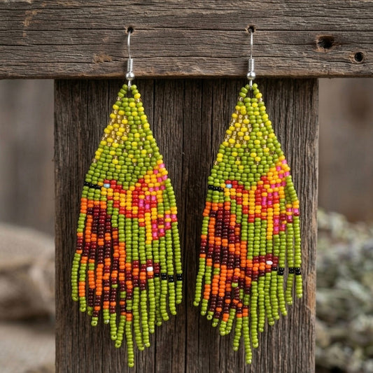 Green Sky Dancer Beaded Earrings