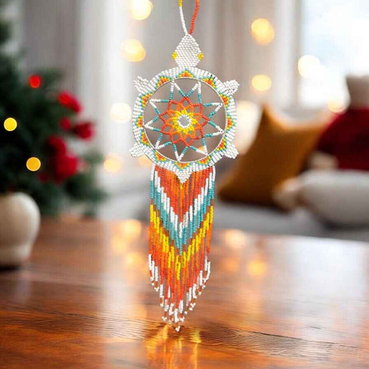 White and Turquoise Tribal Beaded Dreamcatcher