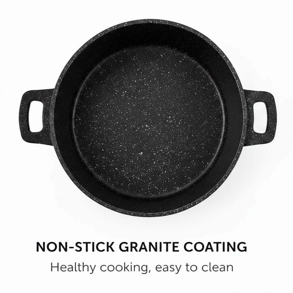22cm Granite Non-Stick Casserole Pot with Lid – 3.4L, Induction Ready