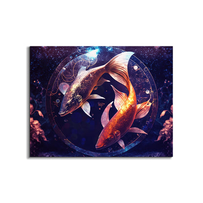 Leinwandbild -Tierkreiszeichen Fische Symbol-Wandkunst