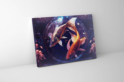 Leinwandbild -Tierkreiszeichen Fische Symbol-Wandkunst
