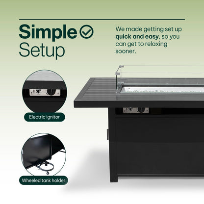 Propane FirePit Table: 50,000 BTU Aluminum Slat Top with Lid, Stainless Steel Burner, Windguard, 8KG Glass Beads, 300D PVC Cover, CSA-Listed - AURABAGS SHOP