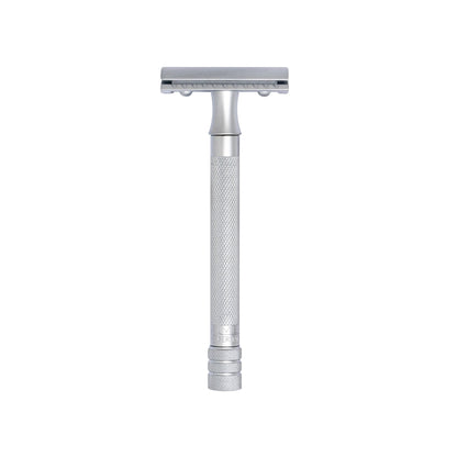 Merkur 3-Piece DE Safety Razor, Closed Comb, Knurled Extra Long Handle, Matte Chrome