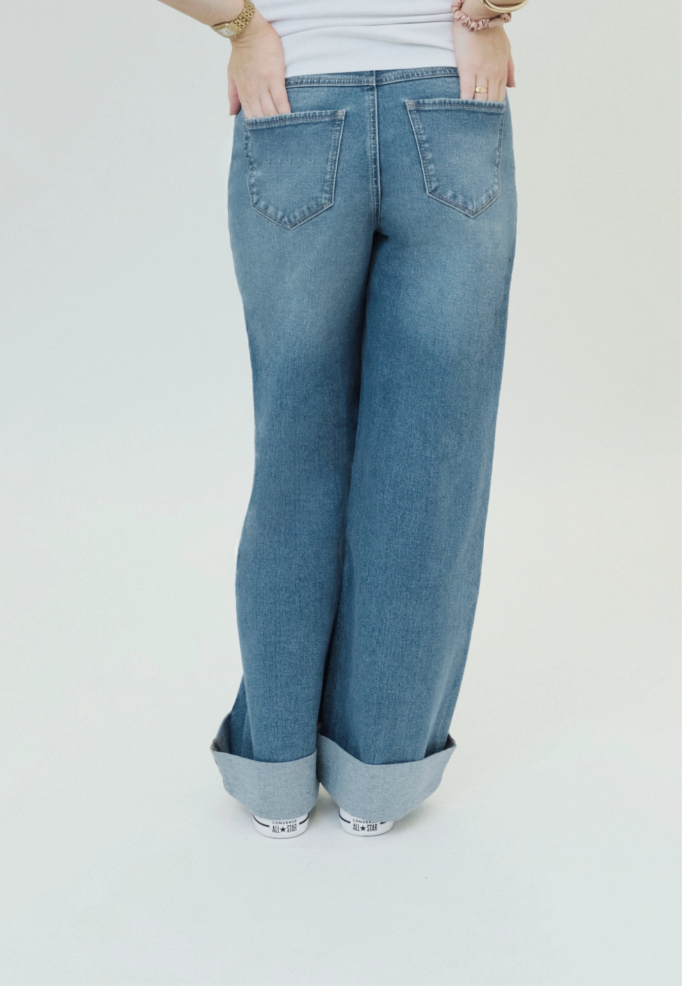 Maternity Roll Cuff Wide Leg Jean w/ Bellyband in Willa