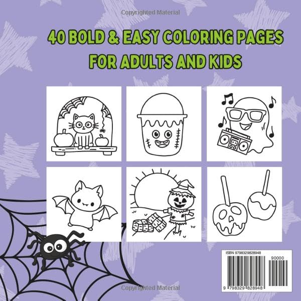 Bold and Easy Spooky Cute Halloween Coloring Book: Big and Simple Designs for Relaxing and Stress-Free Coloring | Hand Drawn Illustrations for Adults and Kids | Featuring Cute and Simple Halloween Designs