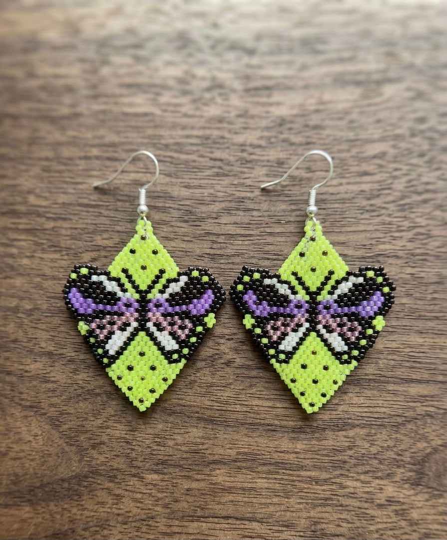 Butterfly Beaded Earrings (Green)