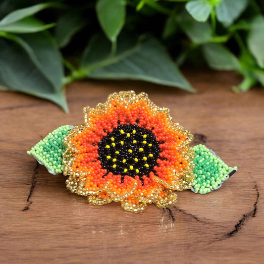 Handmade Beaded Sunflower Hair Clip-Red