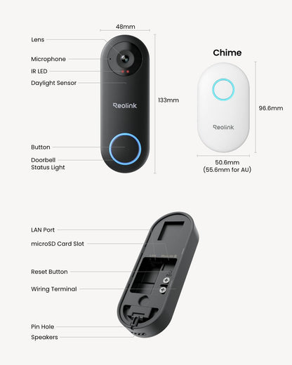 REOLINK Video Doorbell Camera WiFi, 2K Wired Doorbell Camera for Home Security, 2.4/5GHz WiFi, 180° Diagonal, Smart Detection, microSD Card/Cloud Storage, Indoor/Outdoor Surveillance (Chime Included) 🍁 All In One Marketplace Canada