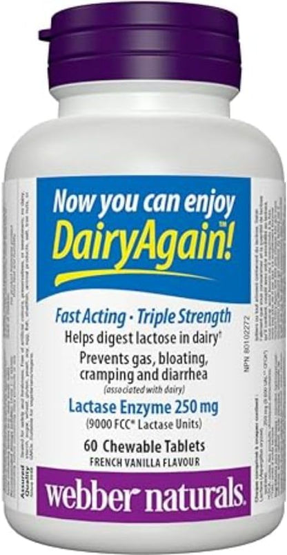 Webber Naturals Dairy Again Lactase Enzyme Chews, 60 Chewable Tablets 🍁 All In One Marketplace Canada