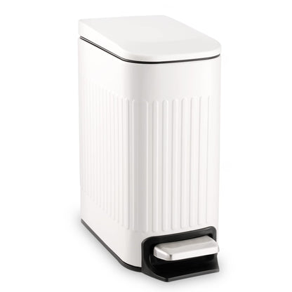 TrashAid Slim Bathroom Trash Can with Lid Soft Close, 6 Liter/1.6 Gallon Stainless Steel Small Garbage Can with Removable Inner Bucket, Step Pedal, Slim Wastebasket for Toilet, Office, Bedroom, White 🍁 All In One Marketplace Canada