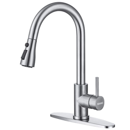 HUAAKE Kitchen Faucet with Pull Down Sprayer, Multi-Function Stainless Steel Single Handle High Arc Kitchen Sink Faucet, 360° Swivel Modern Commercial Kitchen tap with Deck Plate 🍁 All In One Marketplace Canada