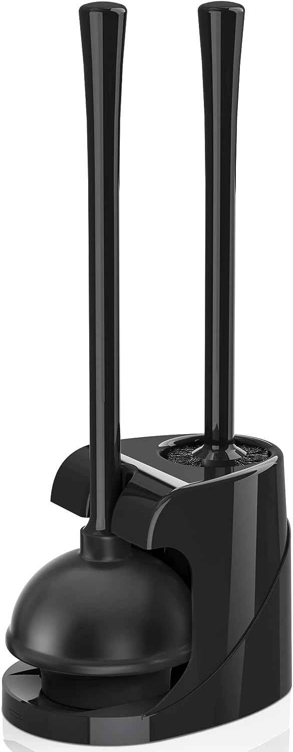 Toilet Plunger and Brush with Holder, Bowl Brush and Heavy Duty Toilet Plunger Set for 5.7-inch Toilet Drain, 2-in-1 Bathroom Cleaning Combo with Modern Caddy Stand (Black) 🍁 All In One Marketplace Canada