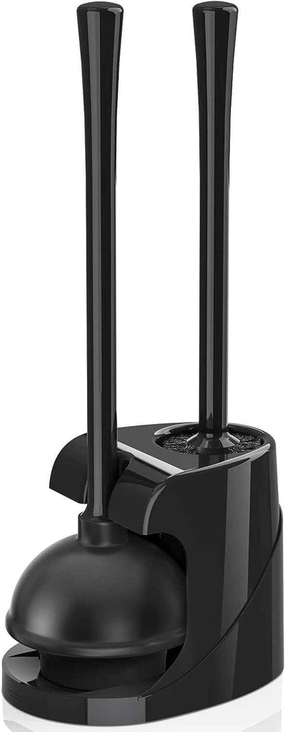 Toilet Plunger and Brush with Holder, Bowl Brush and Heavy Duty Toilet Plunger Set for 5.7-inch Toilet Drain, 2-in-1 Bathroom Cleaning Combo with Modern Caddy Stand (Black) 🍁 All In One Marketplace Canada