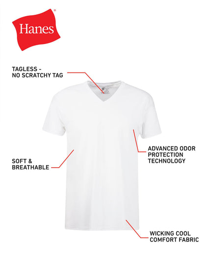 Hanes Men's Comfortsoft 4 Pack FreshIQ Cotton V-Neck T-Shirt, White, 2XL 🍁 All In One Marketplace Canada