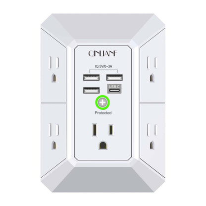 Wall Charger, Surge Protector, QINLIANF 5 Outlet Extender with 4 USB Charging Ports (4.8A Total) 3-Sided 1680J Power Strip Multi Plug Adapter Spaced for Home Travel Office (3U1C) 🍁 All In One Marketplace Canada