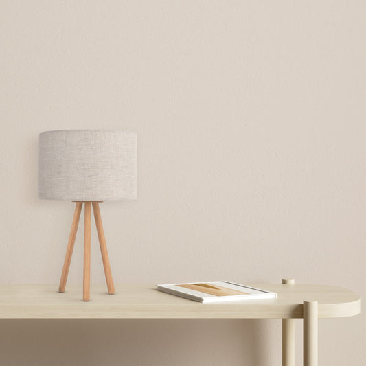 TOKYO Natural Linen & Wood Tripod Table Lamp for Bedroom & Nightstand