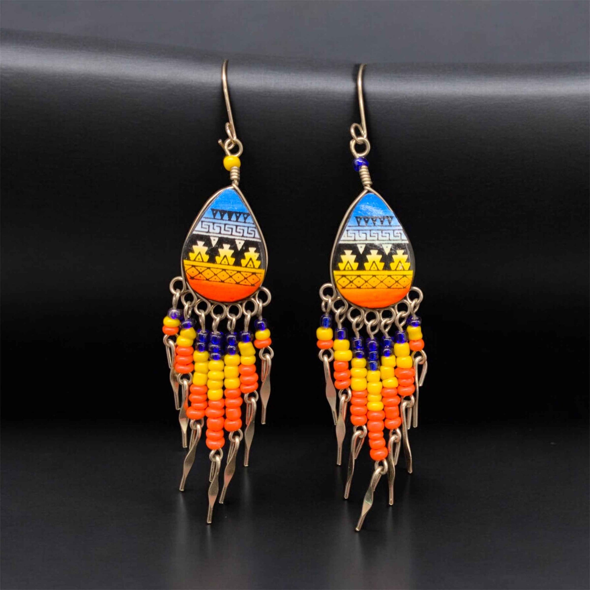 OldTribes™ Small Sized Southwestern Yellow and Blue Teardrop Earrings