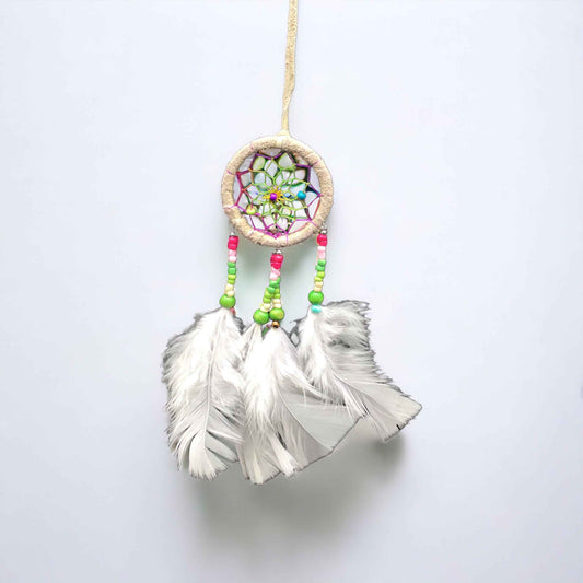 Small Handmade White Dreamcatcher with White Feathers