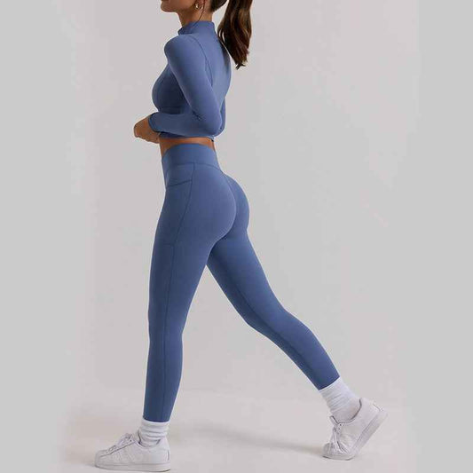 Women’s Long-Sleeve Yoga Workout Set – Top & Trousers Exercise Outfit