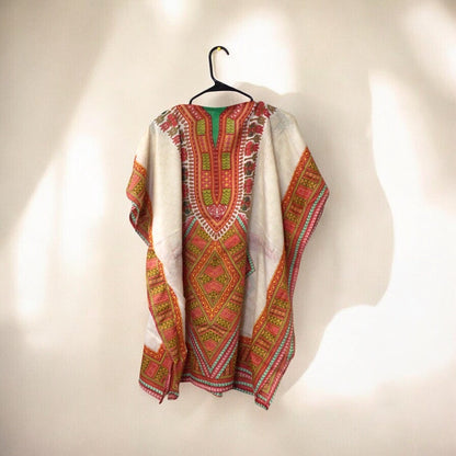 Red and Beige Printed Kaftan for Women