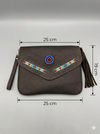 Leather beaded Crossbody bag(Black)