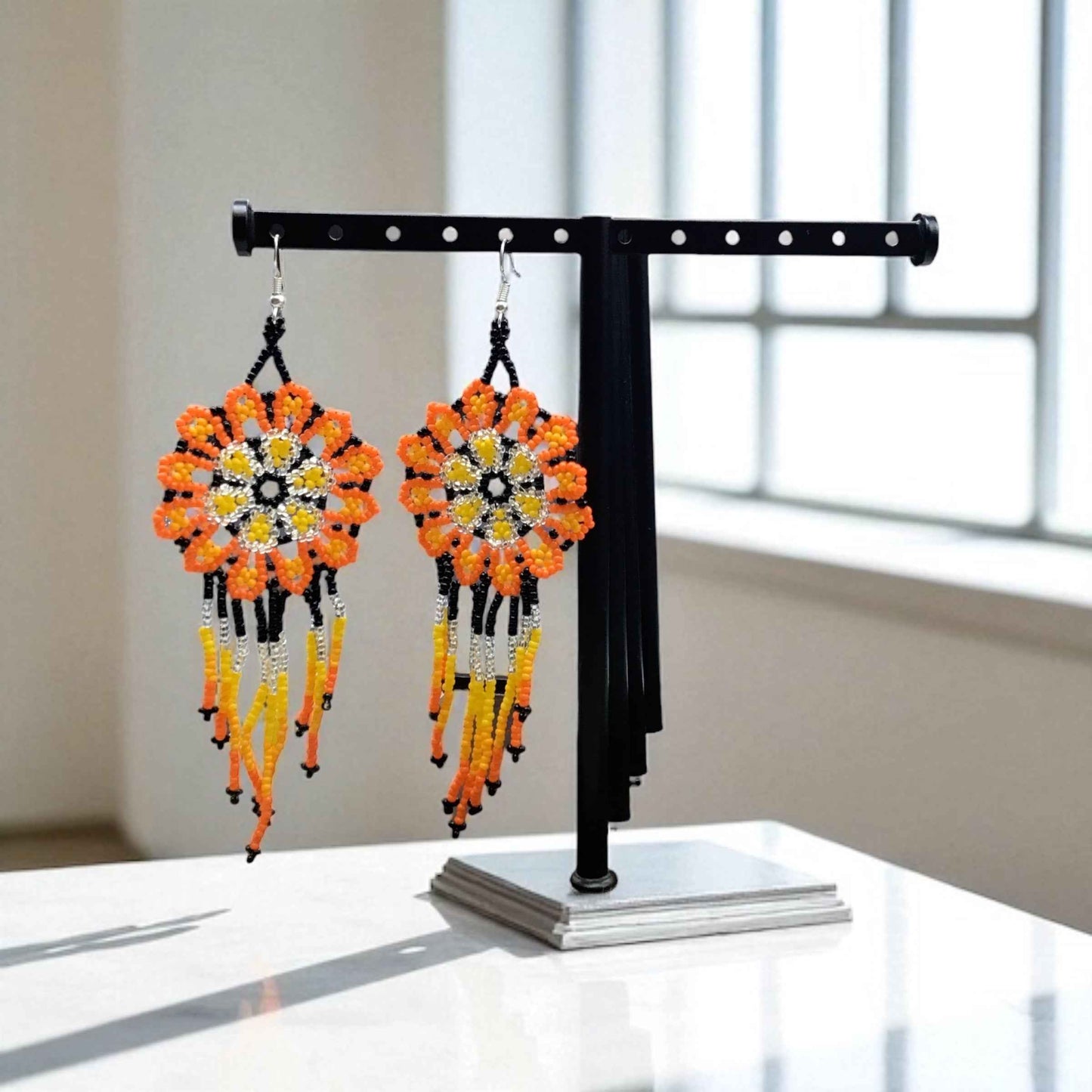 Red  Flower beaded Earrings