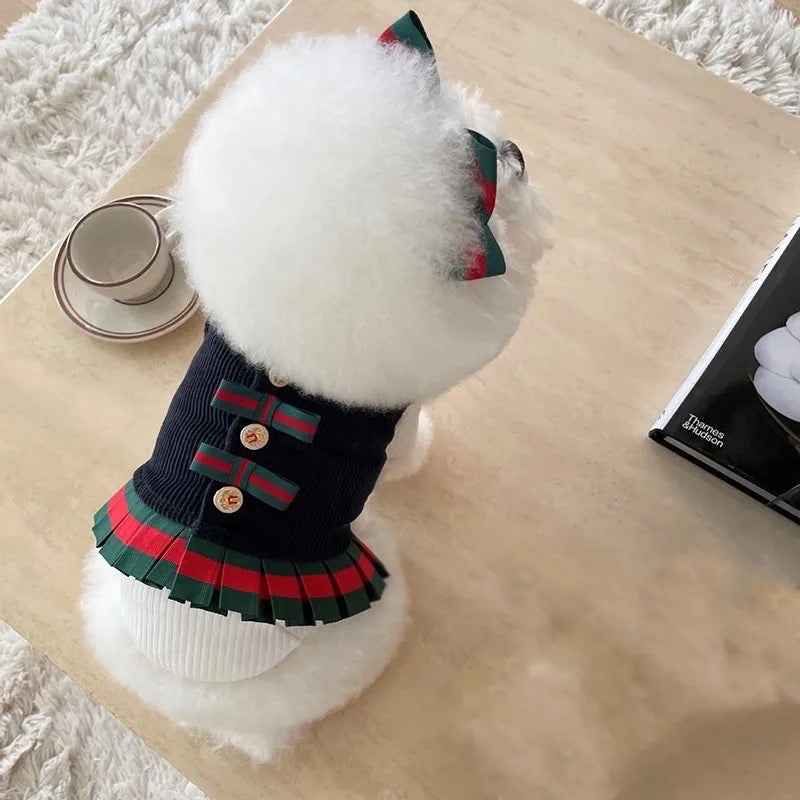 Upper East Pup Dog Dress Set | Elegant Dress with Matching Bow